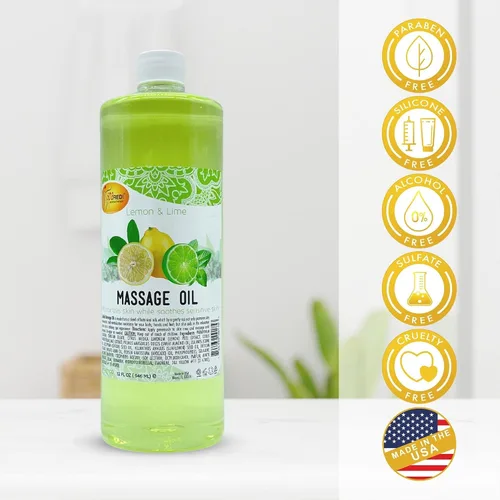 Vista 8 de SPA REDI Aceite de masaje de limón y lima, mezcla botánica de 5 aceites para preparación de tejidos profundos y pedicura, absorción rápida sin