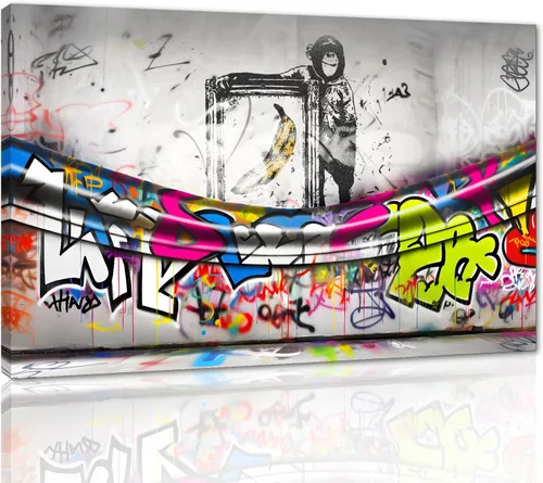 Vista 23 de Arte de pared de graffiti colorido póster impreso en lienzo creativo y moderno, pintura de graffiti de niña nunca te rindas, imágenes inspiradoras