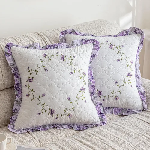 Vista 15 de vctops Juego de 2 fundas de cojines decorativos cuadradas de algodón acolchado bordado con volantes de diseño floral suave para sillón, sofá, cama