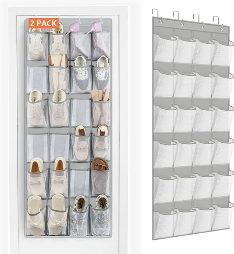 Vista 12 de FENTEC Organizador de zapatos para colgar sobre la puerta, 24 bolsillos, organizador de zapatos colgante para closet, de malla de bolsillo grande