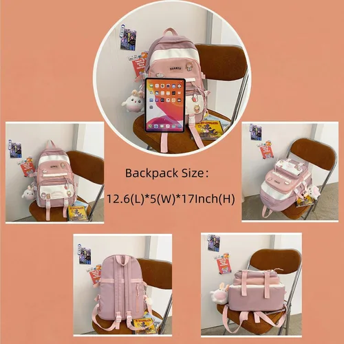 Vista 3 de Kawaii Mochilas para niñas, mochilas estéticas para bolsas escolares, azul, Mochilas Daypack