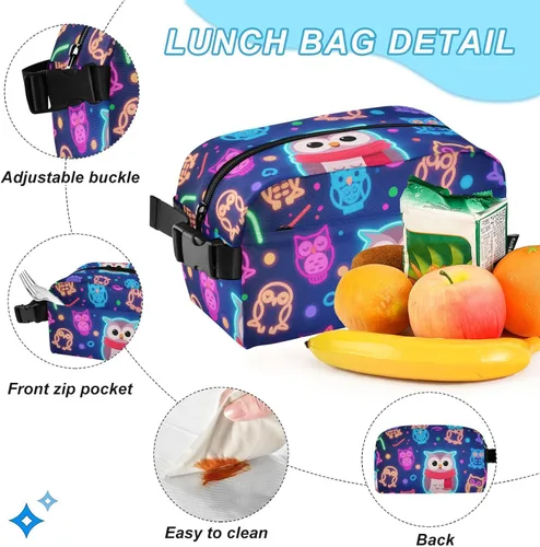 Vista 5 de Neon Owl Colorful Dark Blue Book Bags Para Niños Con Bolsa De Almuerzo Mochila Escolar Niños Con Lonchera 9-10 años mochilas y loncheras escolares