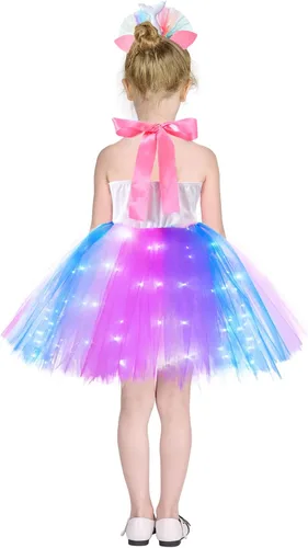 Vista 6 de Girls Mermaid Tutu Dress for Birthday Party LED Light Up Halloween Mermaid Outfit Dress Up Dress with Headband