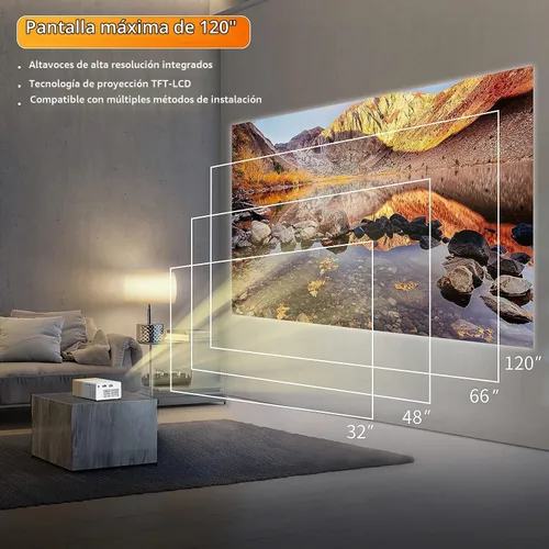 Vista 3 de Mini proyectores de video 720P proyector de película, proyección de pantalla de 24 a 60 pulgadas, proyector LED amigable con los ojos para cine