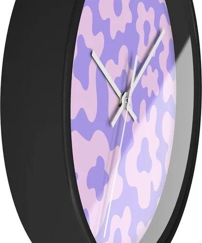 Vista 3 de Reloj de pared floral Y2k morado con diseño de flores, Groovy Pastel Kawaii estético Cyberpunk Reloj de pared de cocina, Hippie Retro Decoración