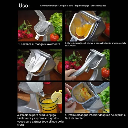 Vista 5 de Mini exprimidor manual multifunción para limón, naranja, lima, tomate, pera, exprimidor de prensa de aleación de aluminio con base antideslizante