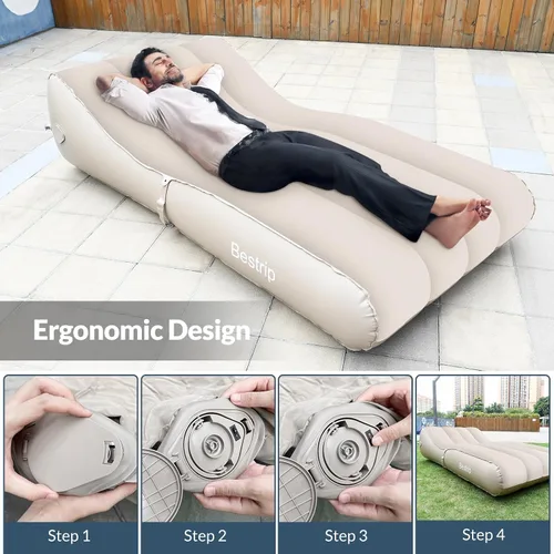 Vista 10 de Bestrip Sofá inflable con bomba incorporada – Sofá tumbona de aire de tamaño extra mejorado, cama portátil con bolsa de almacenamiento, cama