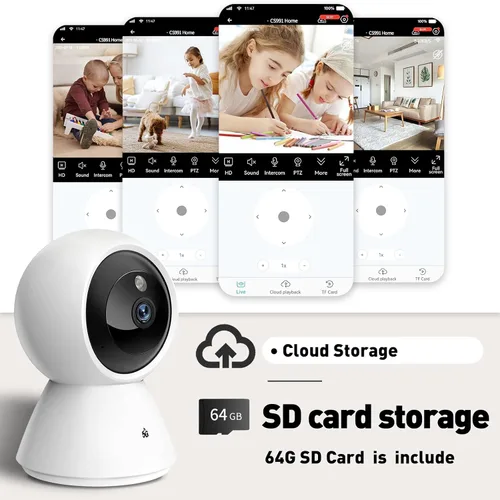 Vista 6 de BJR Cámara de seguridad para interiores 2K HD, cámara para mascotas panorámica/inclinación de 360° con WiFi de doble banda (5G y 2.4G), seguimiento