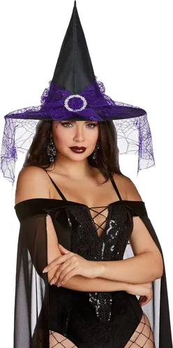 Vista 5 de Sombreros de bruja de Halloween para mujer suministros de fiesta sombrero de bruja de malla de Halloween