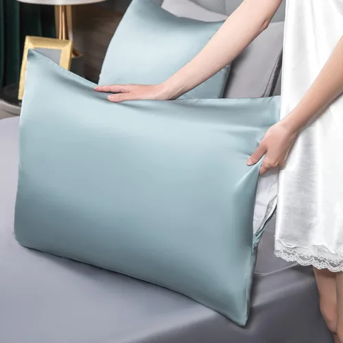 Vista 6 de Funda de almohada de seda de morera para cabello y piel - Funda de almohada de seda refrescante con cremallera oculta, de doble lado, suave
