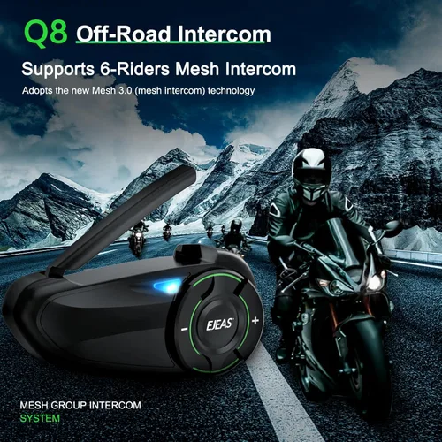 Vista 2 de EJEAS Q8 Intercomunicador Bluetooth para casco de motocicleta, nuevo sistema de intercomunicación de grupo Mesh 3.0 con intercambio de música