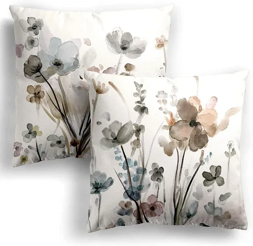 Vista 10 de Fundas de Almohada Decorativas de Flores 16x16 Juego de 2, Fundas de Almohada con Flores, Fundas Cuadradas Decorativas para Sofá, Sillón