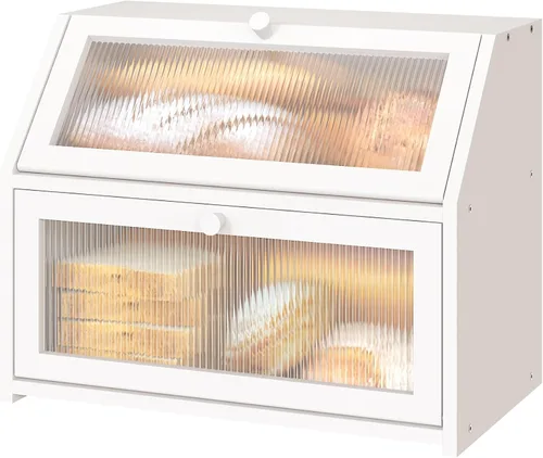 Vista 12 de Caja de pan extra grande negra para mostrador de cocina, caja de pan de bambú de doble capa grande, capacidad de almacenamiento de pan de madera