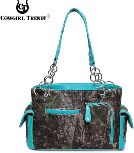Vista 4 de Bolso de mano con tachuelas de camuflaje estilo occidental para mujer, bolso de hombro oculto