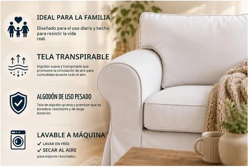 Vista 6 de Ektorp - Funda de sofá biplaza de algodón compatible con IKEA de 2 asientos Sofá biplaza Ektorp azul