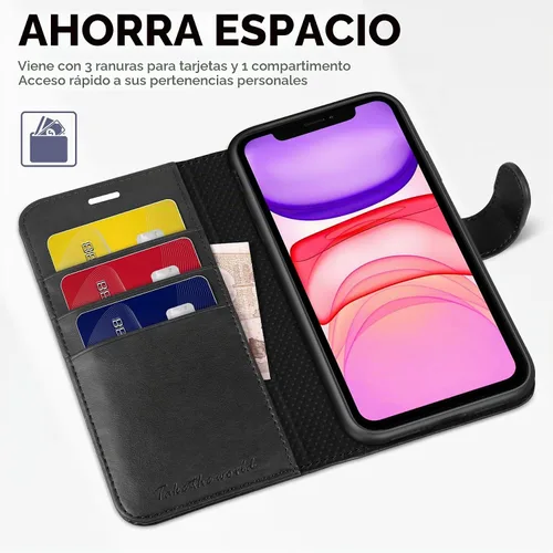 Vista 7 de TUCCH - Funda tipo cartera para iPhone 11 (6.1") 2019, 3 tarjeteros, color negro