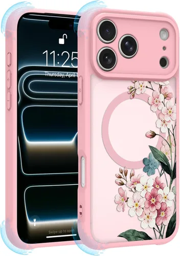 Vista 38 de OOK Funda magnética para iPhone 13 Pro Max [compatible con MagSafe] Funda delgada translúcida mate con flor silvestre negra, protección para lente