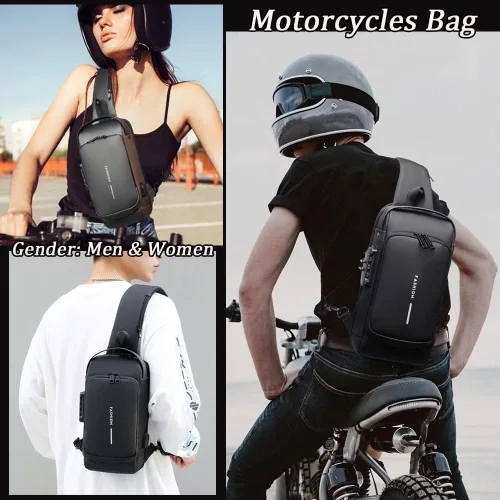 Vista 3 de Bolsa de hombro antirrobo con carga USB, bolsa de hombro antirrobo, bolsa cruzada para el pecho