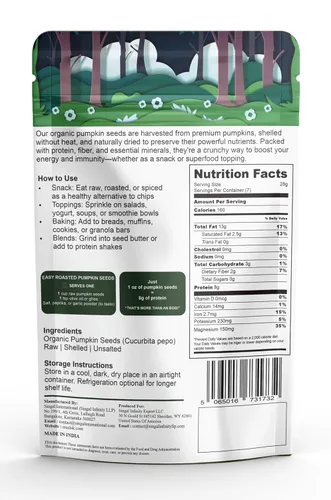 Vista 2 de Raslok Semillas de calabaza de 7 onzas (7.05 oz) Bocadillo de superalimento alto en proteínas Rico en magnesio, zinc y hierro Crudo, sin