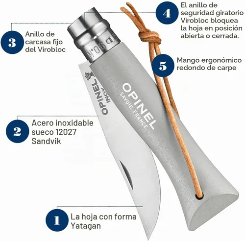Vista 3 de Opinel No.6 Colorama - Cuchillo plegable de acero inoxidable de uso diario para bolsillo con anillo de seguridad Nube