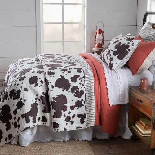 Vista 5 de Bessie - Colcha tamaño King, ropa de cama de algodón occidental con estampado de vaca marrón y blanca, colcha reversible, 106 x 92 pulgadas
