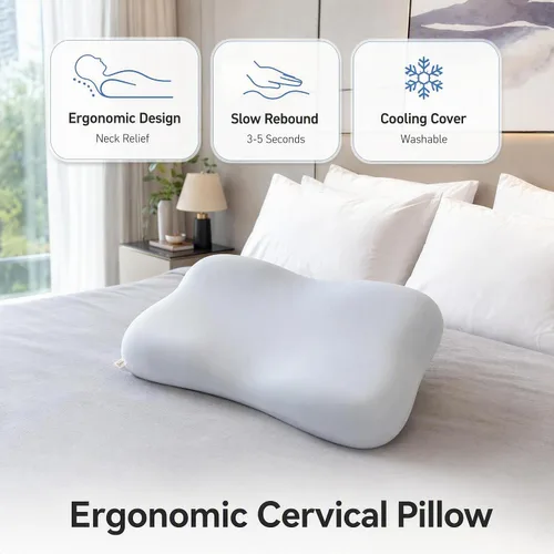 Vista 4 de Almohada ergonómica de espuma viscoelástica para dolor de cuello Azul