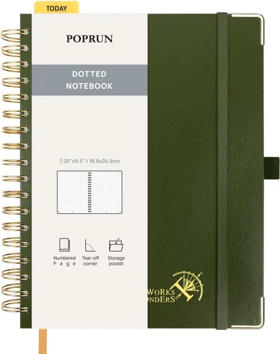 Vista 26 de POPRUN - Cuaderno de notas con espiral y puntos, diario A5 de 5.75" x 8.25", papel grueso de 120 gsm, 141 páginas numeradas, tapa dura para hombres