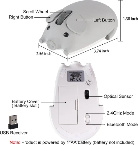 Vista 7 de Ratón inalámbrico Bluetooth con forma de cerdo de animal lindo 2.4G y Bluetooth Ratones de computadora de modo dual con receptor USB, portátil