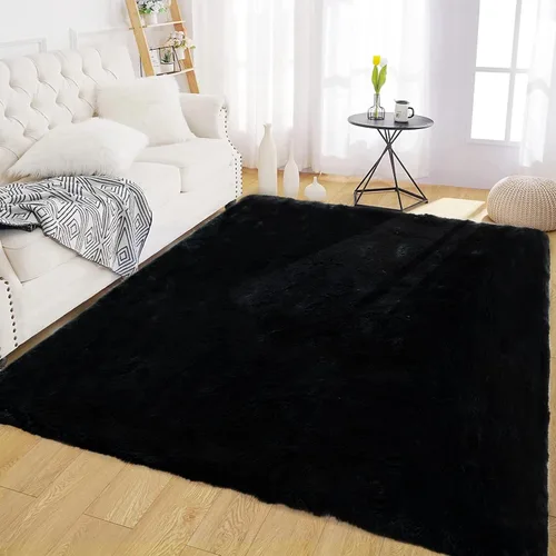 Vista 49 de Latepis Alfombra Pequeña Negra Esponjosa 2x3 pies Manta de Piel Sintética de Conejo Alfombra Suave Lavable Alfombras Peludas Shag para Dormitorio