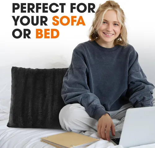 Vista 5 de Cheer Collection Funda de Almohada Decorativa de Piel Sintética 18x18 pulgadas– Funda de Almohada de Acento Decorativa Suave para Sofá o Cama, Funda