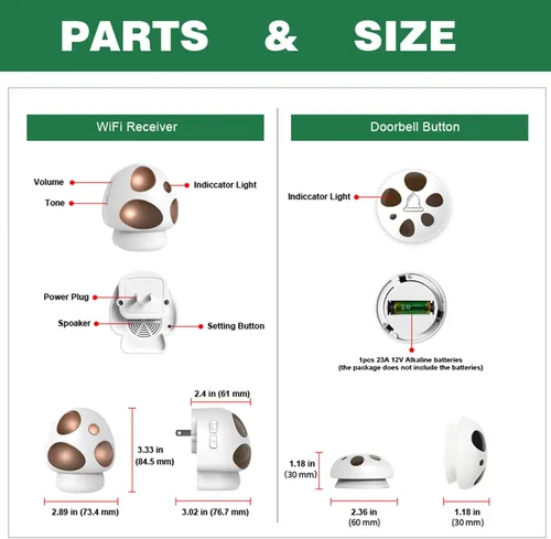 Vista 8 de HTZSAFE Timbre inalámbrico, lo suficientemente fuerte, 5 niveles de volumen, 35 campanillas, cobertura de rango de 1300 pies, flash LED, receptor