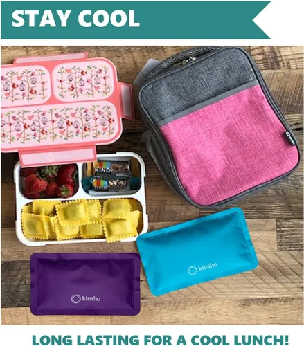 Vista 4 de kinsho Bolsa de hielo para niños, bolsa y cajas Bento, bolsas delgadas suaves reutilizables y congelables para viajes, escuela, trabajo