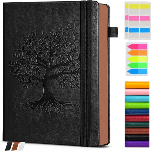 Vista 43 de Diario vintage de cuero con 300 páginas numeradas, diario rayado A4 para hombres y mujeres, diarios para escribir, cuaderno de rayas universitarias