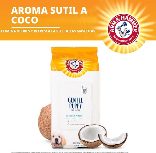 Vista 3 de Arm & Hammer Toallitas de aseo para perros - Toallita desodorizante natural para mascotas con coco - Artículos esenciales y suministros de viaje