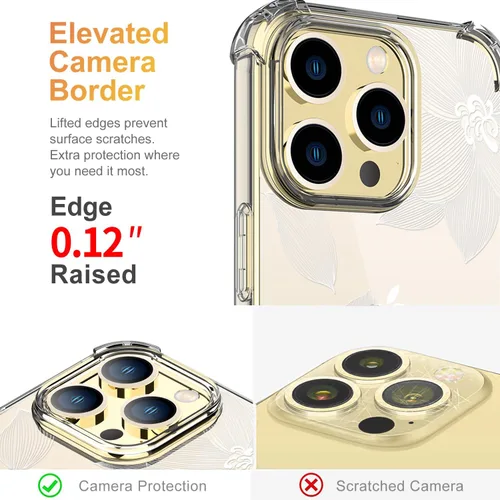 Vista 5 de Funda compatible con iPhone 13 Pro con protector de pantalla, diseño de patrón de flores, funda transparente floral para mujer, a prueba de golpes
