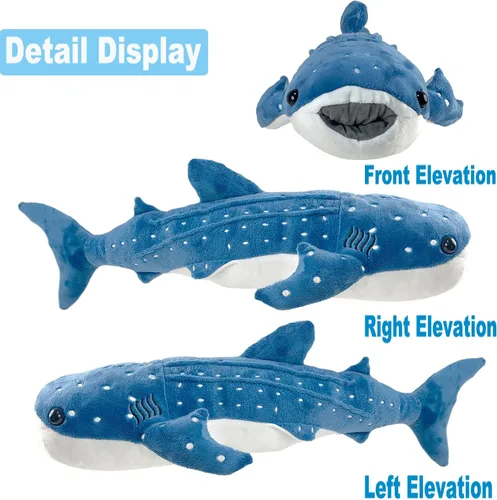 Vista 8 de Mukouxun 47 cm Tiburón Ballena de Peluche Tiburón Ballena de Peluche para Niños Almohadas de Peluche de Tiburón Ballena Muñeca de Ballena Azul