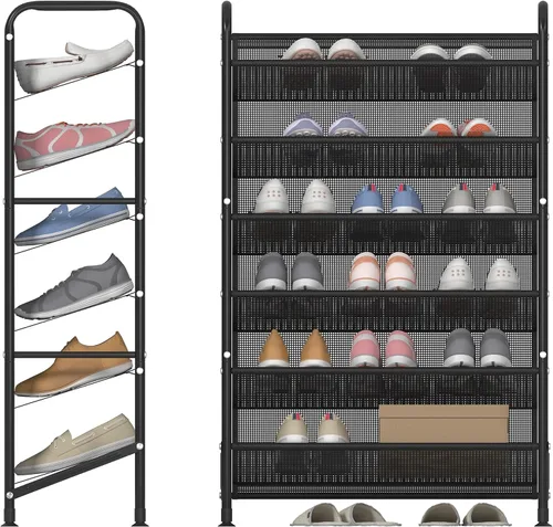 Vista 8 de Zapatero de 6 niveles para armario, zapateros estrechos de metal de tela de malla, ahorro de espacio, organizador de almacenamiento de zapatos