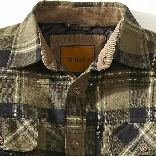 Vista 3 de Venado Chaqueta a cuadros para hombre, manga larga, forro de franela cepillada, resistente