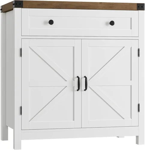 Vista 12 de HOSTACK Armario de almacenamiento de cocina, gabinete de barra de café de granja, gris ceniza Small Buffet Cabinet with Doors & Wide Drawer, Wood