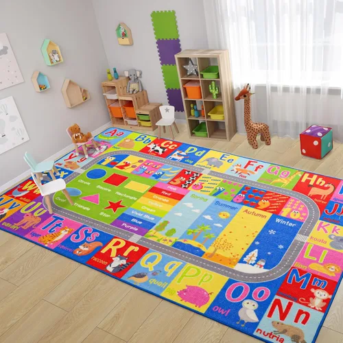 Vista 8 de Alfombra para niños de Flagover para sala de juegos y aula, alfombra antideslizante de 3x5 para coches de juguete, alfombra educativa lavable a