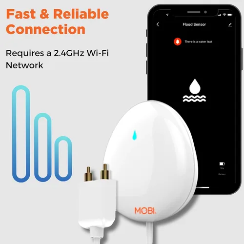Vista 4 de MOBI Detector inteligente de fugas de agua WiFi, alertas de aplicaciones, alarma con sensor de inundación con sonda de extensión de 48 pulgadas,