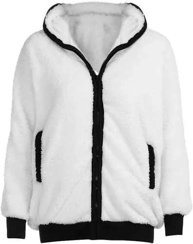 Vista 4 de Fronage Sudadera con capucha de panda para mujer, forro polar mullido, linda camiseta con cremallera y orejas