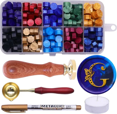 Vista 15 de SWANGSA Kit de sellos de cera del alfabeto, diseño de mariposa vintage, 26 letras A-Z con 2 asas de madera, kit de regalo para invitación de boda