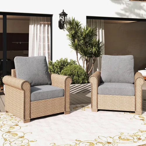 Vista 10 de SUNSHINE VALLEY - Juego de conversación de mimbre para patio de 4 piezas con mesa auxiliar Beige