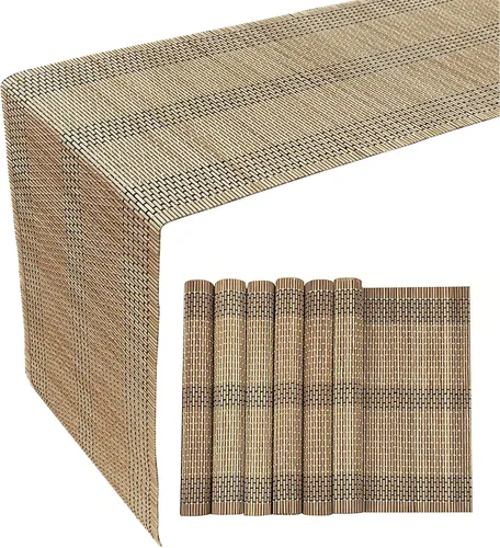 Vista 12 de Juego de 8 manteles individuales de bambú natural antideslizantes, lavables, resistentes al calor, para comedor y cocina (beige)