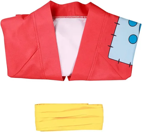 Vista 9 de Wano Luffy - Disfraz de mono D. Luffy Kimono bata roja, trajes Wano Country Capa Anime para hombre