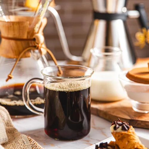 Vista 3 de Chemex Tazas de café de vidrio, 16 onzas, juego de 2, diseño de vaso de vaso de vaso de mango en forma de C Vidrio no poroso inspirado en vasos