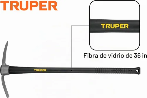 Vista 4 de Azadón cortador Truper 31612 2-1/2 libras, mango de madera, 36", Asa de fibra de vidrio
