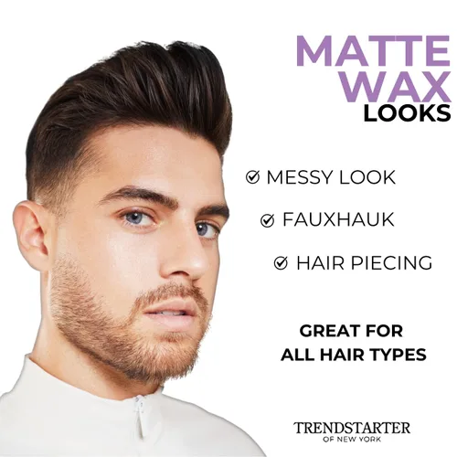 Vista 6 de TRENDSTARTER - Paquete de muestra de pomada mate premium para hombre - Crema, cera, pasta formadora, fibra espesante