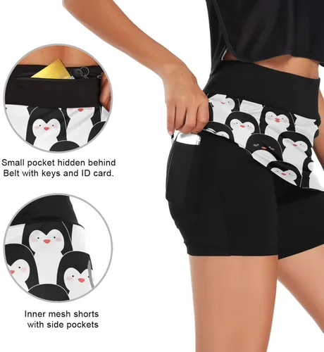 Vista 7 de Faldas de tenis para mujer con bolsillos, lindos pingüinos, golf, atletismo, ropa deportiva, faldas para entrenamiento, deportes, talla S